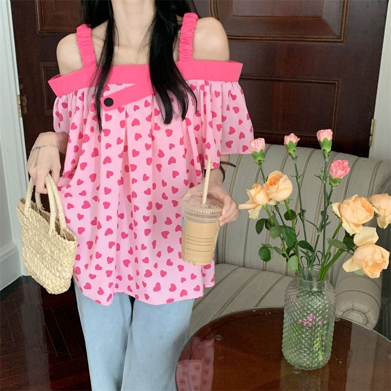 Áo Kiểu Hàn Quốc Hở Vai Mùa Hè 2022 Thiết Kế Nhiều Phần Hình Trái Tim Phong Cách Hàn Quốc Cho Nữ