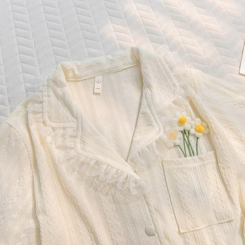 BỘ ĐỒ NGỦ MẶC NHÀ CỘC TAY TÚI BÔNG HOA VIỀN REN HOT 2023