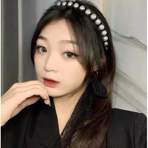 Băng Đô Ngọc Trai Nhựa Phối Ren Tiệm Thêu Việt