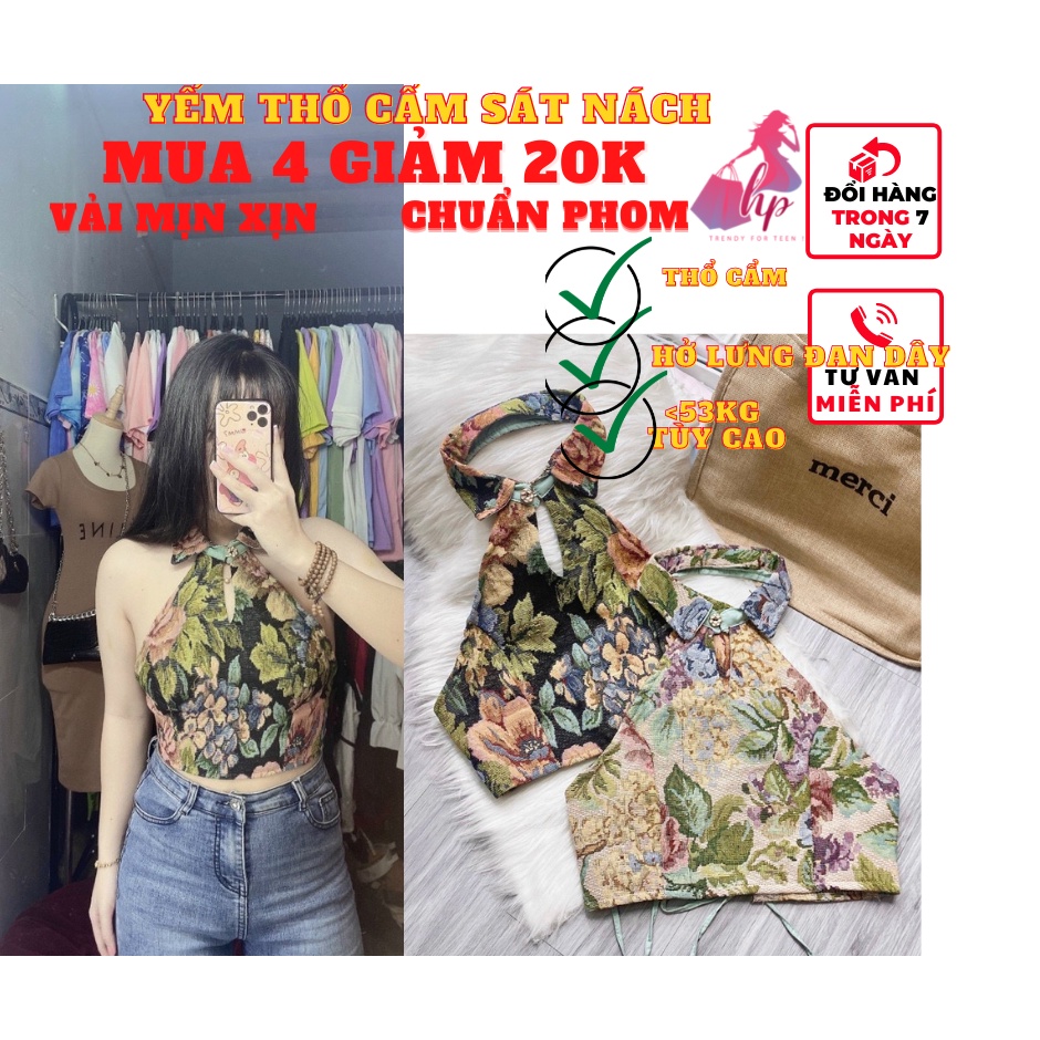 Áo kiểu yếm cổ bẻ croptop hở lưng đan dây thổ cẩm nữ đẹp ôm body cực sexy mẫu mới thời trang 2021