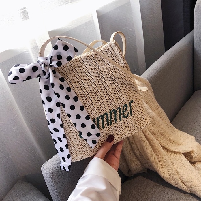 Túi cói Summer đeo vai, túi xách tay phong cách Hàn Quốc đi du lịch, đi biển siêu xinh - Julie 115