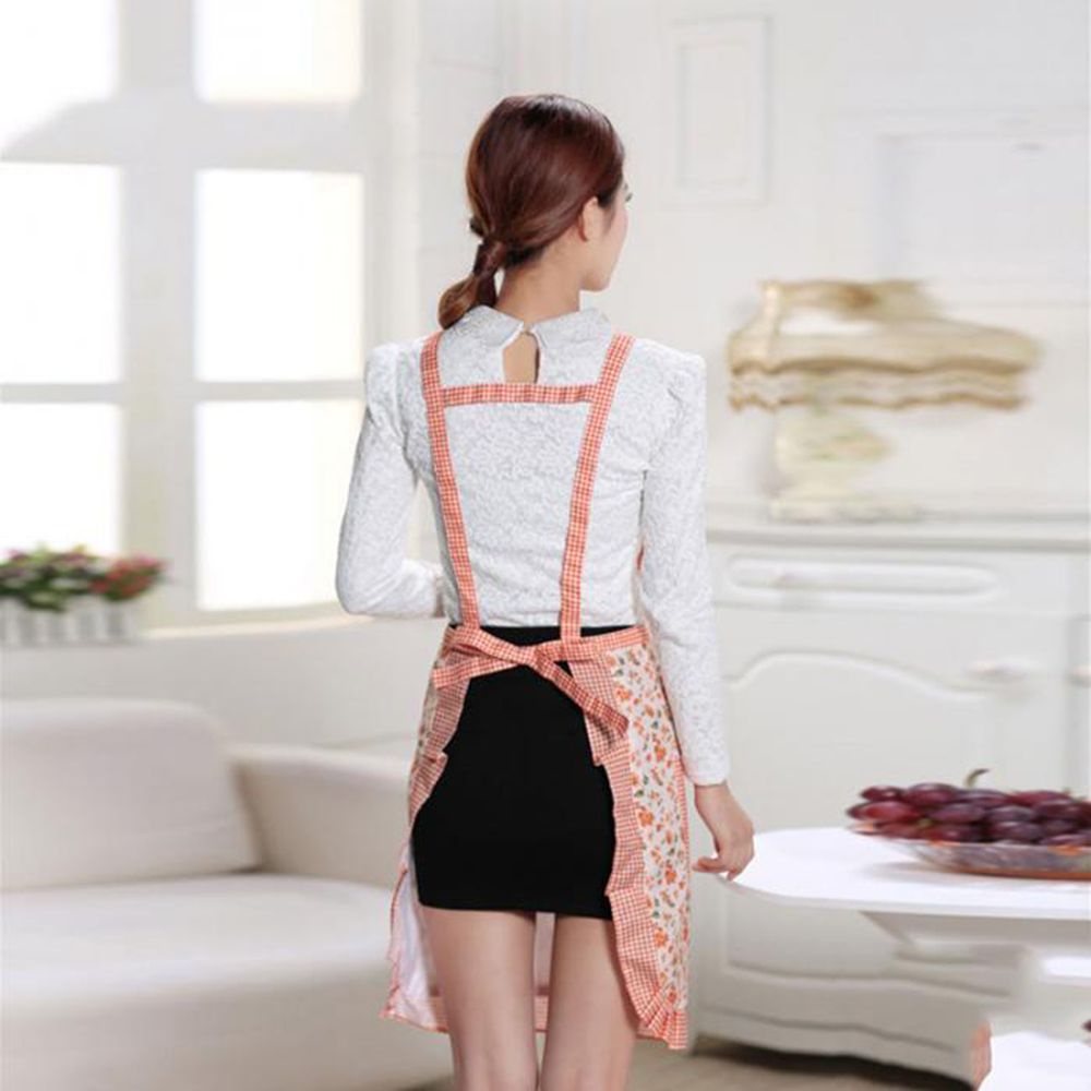 Tạp dề vải dày hai lớp chống thấm nước chống dầu họa tiết kẻ ô có túi tiện lợi cho nữ