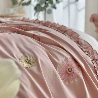 Drap lụa thêu thỏ hồng set 7 món, chăn kèm ruột