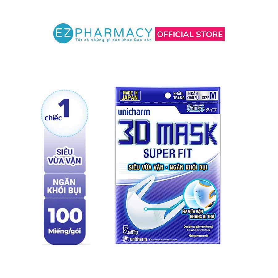 Khẩu trang Unicharm 3D Mask Super Fit Nhật Bản ngăn khói bụi - 1 gói 5 chiếc