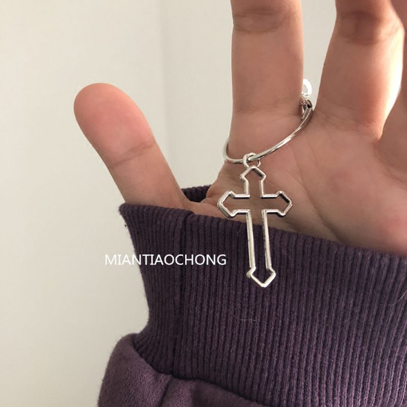 Hoa Tai Kim Loại Mặt Hình Chữ Thập Phong Cách Harajuku