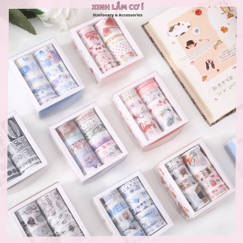 Set 10 Cuộn Băng Dán Washi Tape Trang Trí Sổ Nhật Kí Siêu Đẹp [Xinh Lắm Cơ Í]