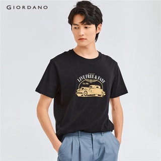 Áo thun GIORDANO 01081382 tay ngắn cổ tròn dáng rộng in họa tiết phong cách mùa hè thời trang cho nam