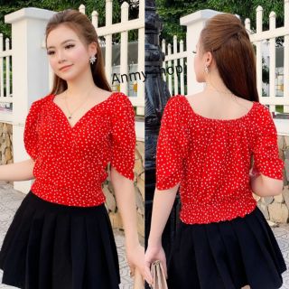 Áo chấm bi, mặc 2 kiểu( hình thật)