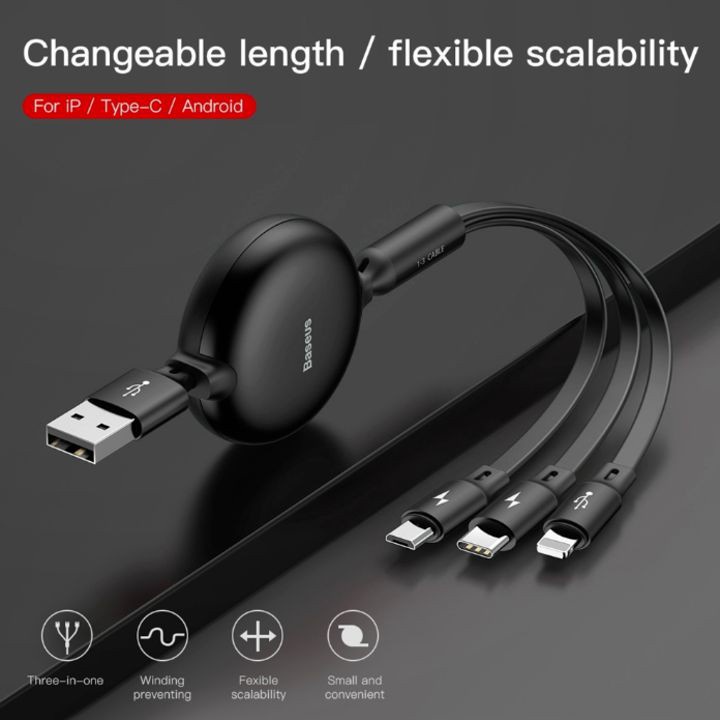 Cáp Sạc Đa Năng Siêu Nhanh Baseus 3 in 1  Chính Hãng Bảo Hành 1 Năm