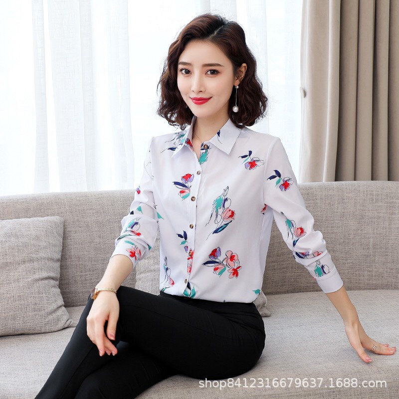(video + ảnh thật) Sơ mi nữ công sở hoạ tiết hoa xinh sm121