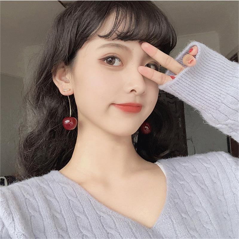 Cặp bông tai hình quả cherry pha lê thanh lịch cho nữ