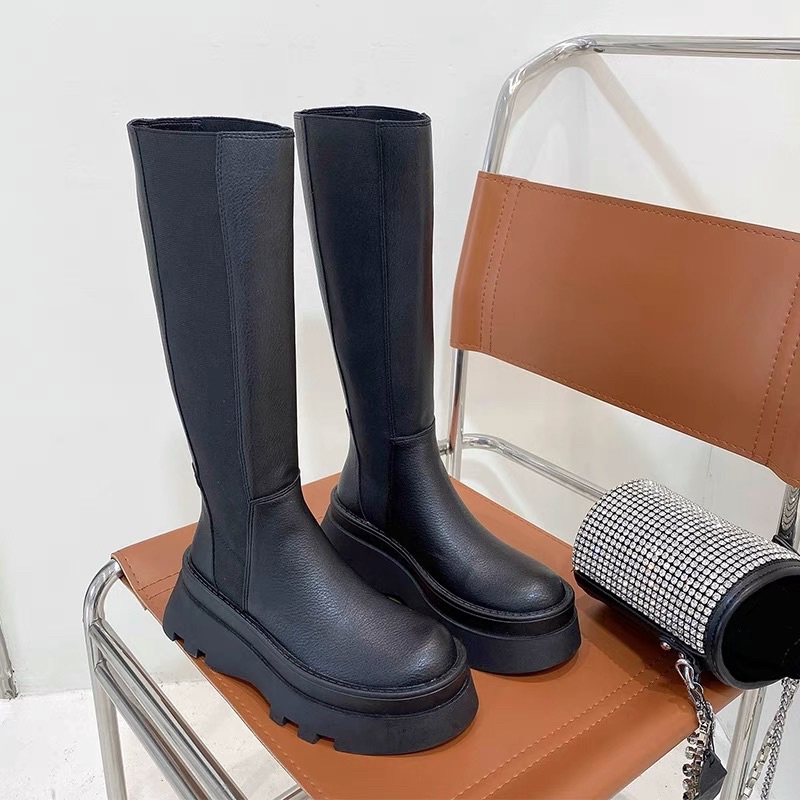 Bốt da cao cổ phối chun