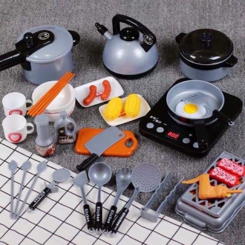 Bộ đồ chơi nấu ăn 36 chi tiết màu xám cho bé trai bé gái