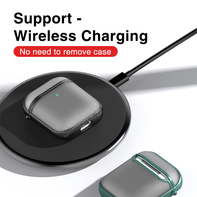Sanptoch Vỏ Bảo Vệ Hộp Sạc Tai nghe không dây Apple AirPods Pro 1 / 2 / 3rd Generation Chống Sốc Màu Nhám Mờ Kèm Móc Khóa