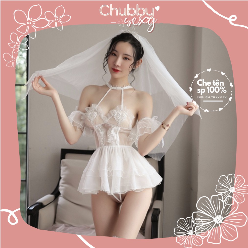 Cosplay Cô Dâu Sexy -Đồ Lót Nữ Sexy - Cosplay  Cô Dâu Trắng Vải Voan Hờ Hững Sang Chảnh Siêu sexy - CSP008 - Chubby.Sexy