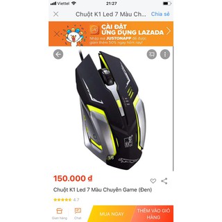 Chuột Chuyên Game (Đen) K1 Led 7 Màu