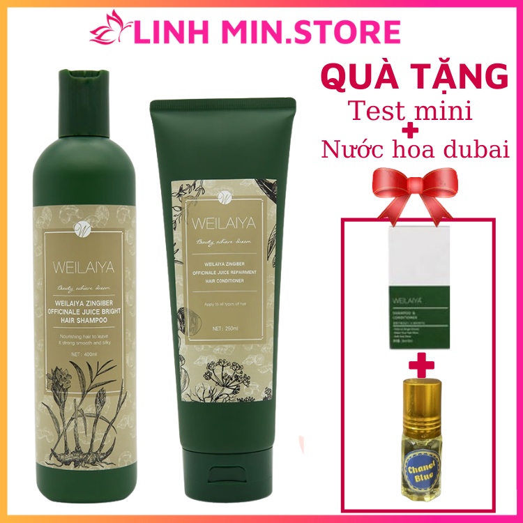 Cặp dầu gội gừng hà thủ ô 400ml + dầu xả gừng hà thủ ô 250ml kích mọc tóc Weilaiya Zingiber Officinale Juice