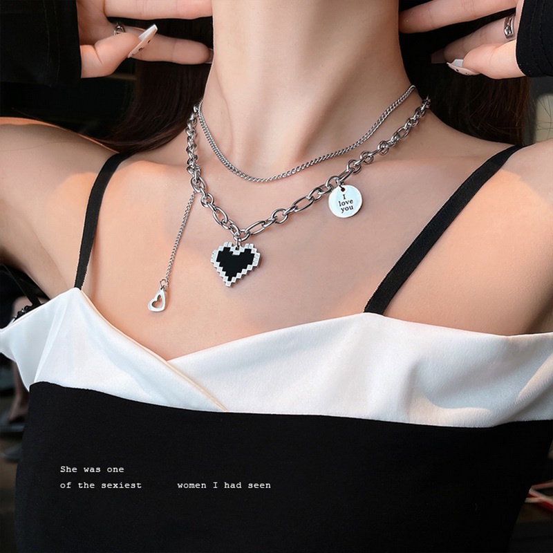 Vòng cổ Sợi Xích Nhiều Lớp Mặt Hình Trái Tim Thời Trang Cho Nữ