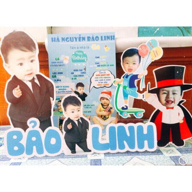 Bảng tên để bàn kèm chibi sinh nhật cho bé 30x42cm