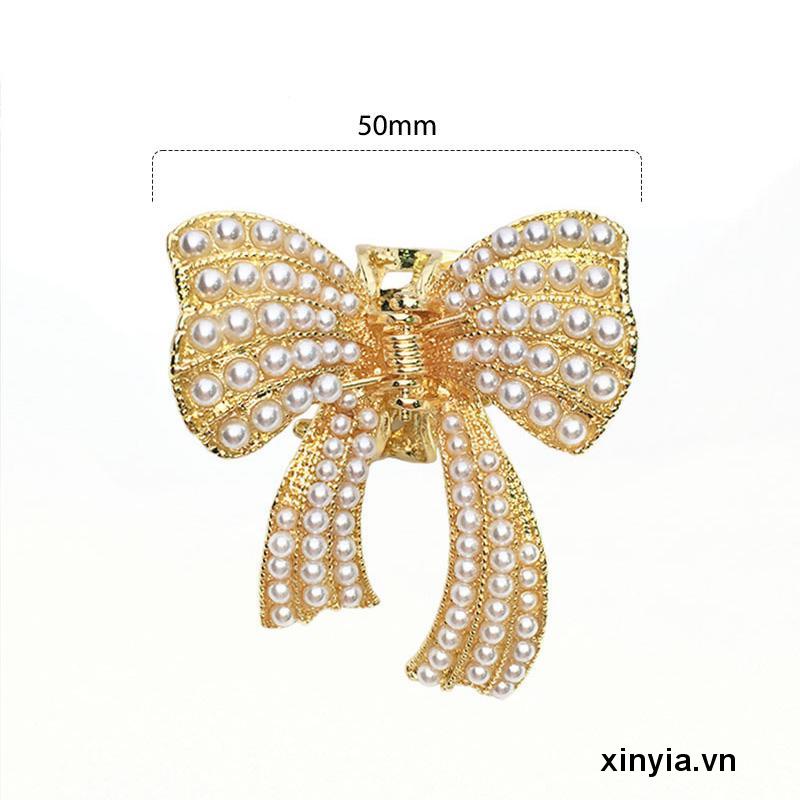 Kẹp Tóc Ngọc Trai Thắt Nơ Đính Hạt Ngọc Trai Xinh Xắn Cho Nữ