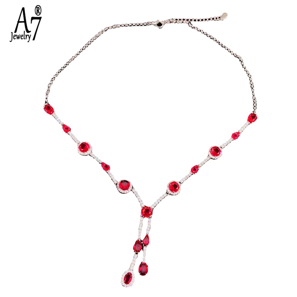 Vòng cổ mặt hình học đính đá ruby