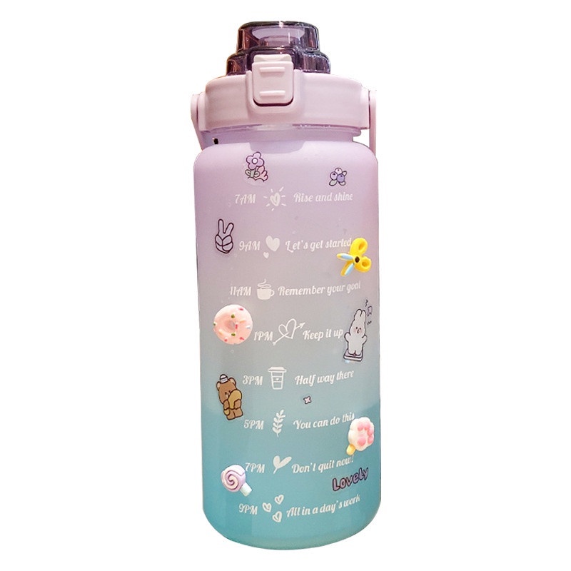 Bình nước 2 lít G01 nhắc nhở uống nước mỗi ngày có ống hút vạch chia cho học sinh, thể thao, văn phòng