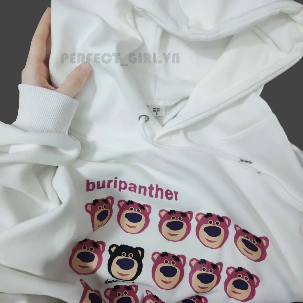 Áo Hoodie Tay Dài Cổ Tròn Dáng Rộng In Hình Gấu Và Dâu Tây Thời Trang Thu Đông Phong Cách Mới Cho Nữ