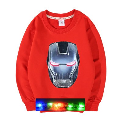 Áo Sweater Chui Đầu Đính Kim Sa Hình Người Sắt Có Đèn Led Dạ Quang Độc Đáo Cho Bé