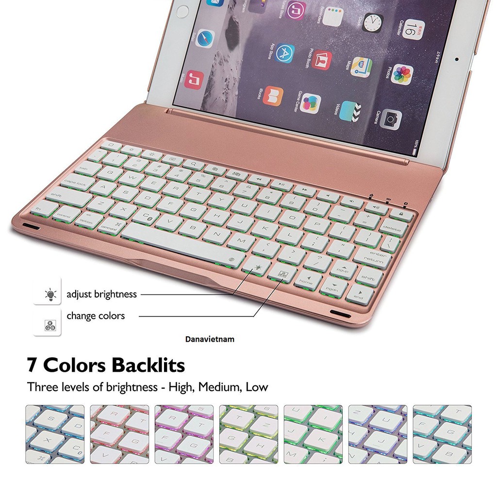 Bàn phím Bluetooth kiêm ốp lưng cho iPad Air 2 (Rose Gold) tặng cáp sạc iPhone