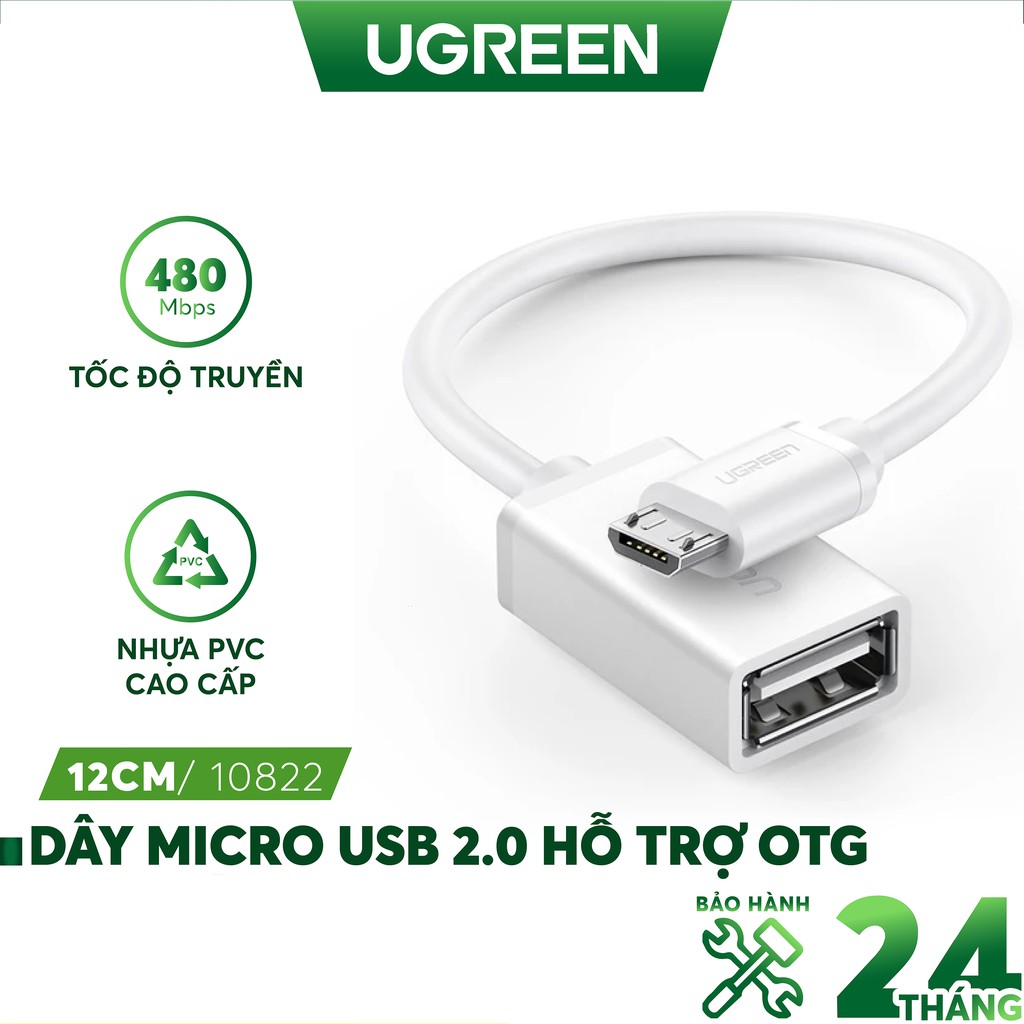 Dây Micro USB 2.0 OTG dạng tròn + dạng dẹt dài 10-12cm UGREEN US133