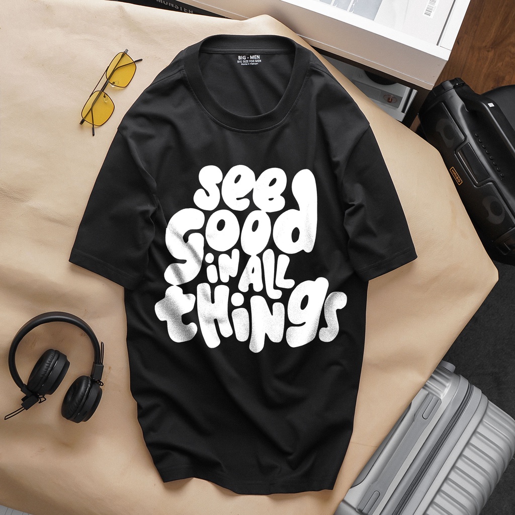 [bigsize] Áo thun cotton unisex bigsize nam nữ in chữ 50-140kg -see go