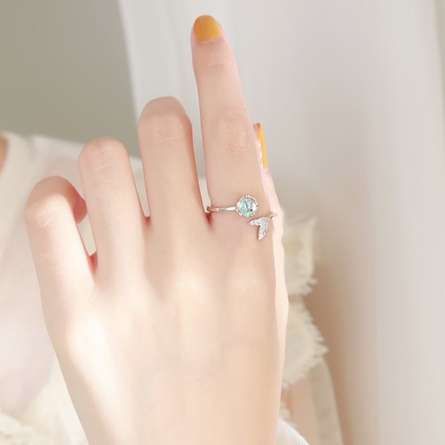 Nhẫn nữ SIZE NHỎ, chỉnh size từ 16-17mm , nhẫn tim đá tiên cá đổi màu