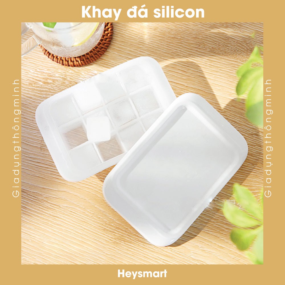 Khay đựng đá silicon có nắp đậy, khay làm đá kháng mùi tủ lạnh, 12 ngăn, đế silicon dễ lấy