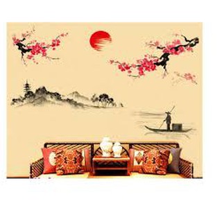 Decal dán tường ông lão lái đò