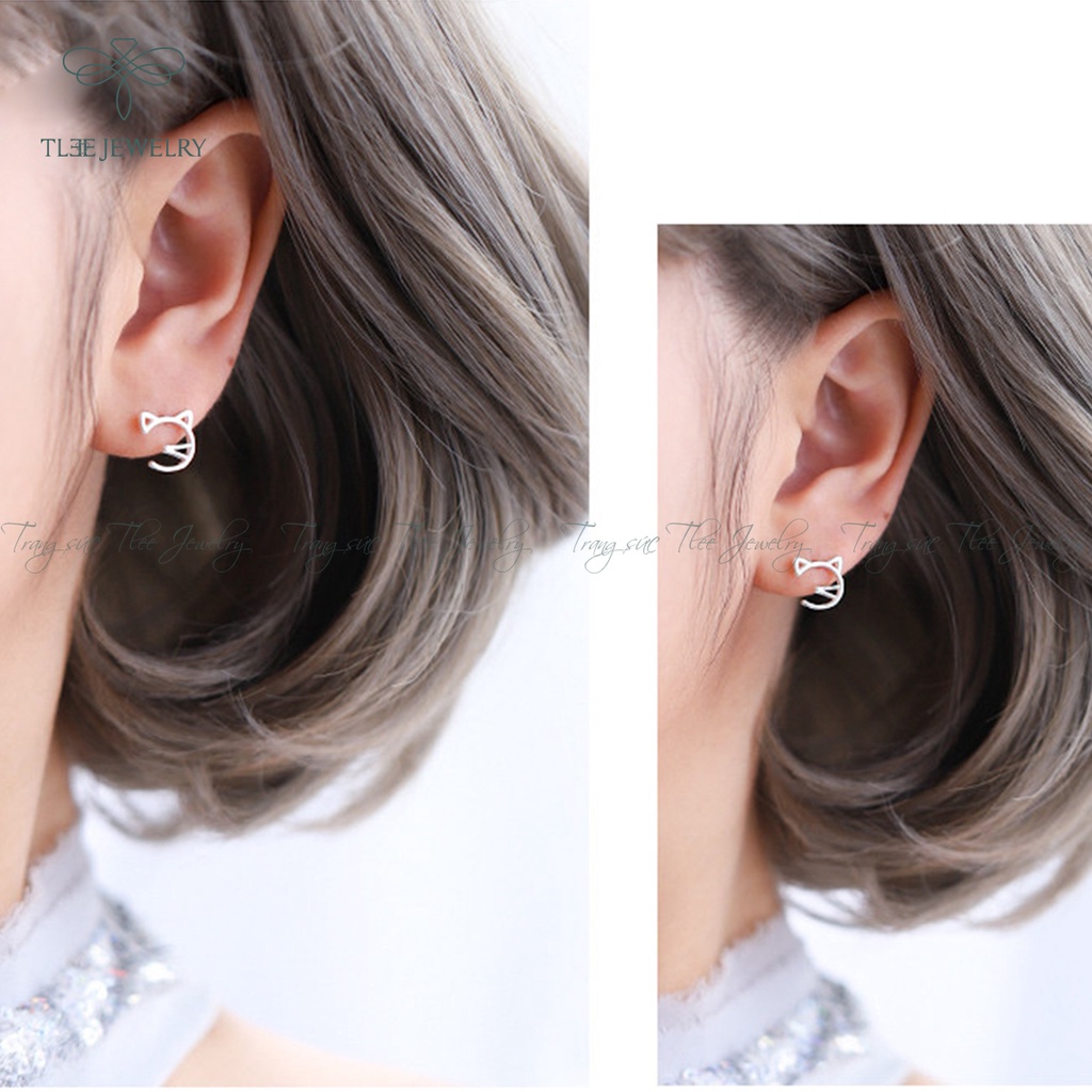 Khuyên tai bạc TLEE hình mặt mèo ngộ nghĩnh NCJ B0167