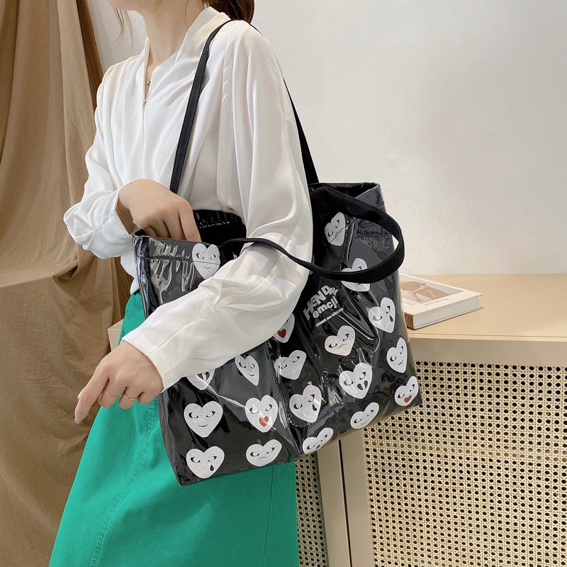 Túi tote túi vải canvas trái tim đeo vai bóng kính chống nước phong cách Hàn quốc nhiều màu HakaStore