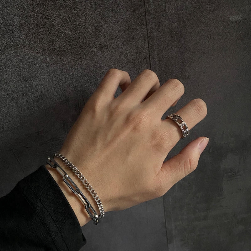 Vòng tay hai lớp bằng thép titan phong cách hip hop cá tính
