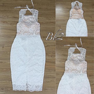 Đầm body ren cổ yếm đan dây lưng (trắng, đỏ, đen)