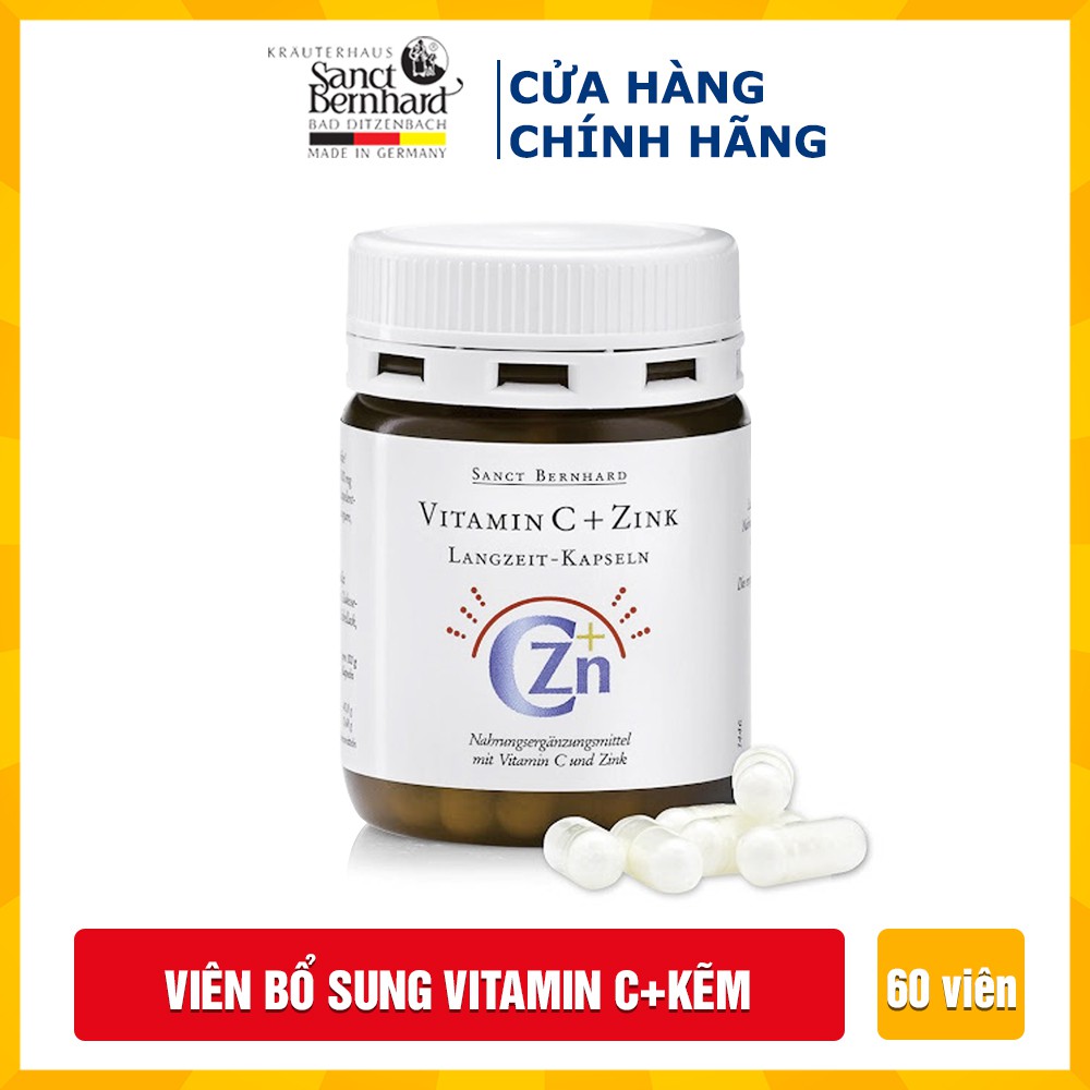 Viên uống Vitamin C và Kẽm tăng cường đề kháng miễn dịch,giúp đẹp da (hộp 60 viên) - [Chính hãng Sanct Bernhard Đức ]