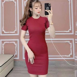 Váy body tay ngắn thun gân