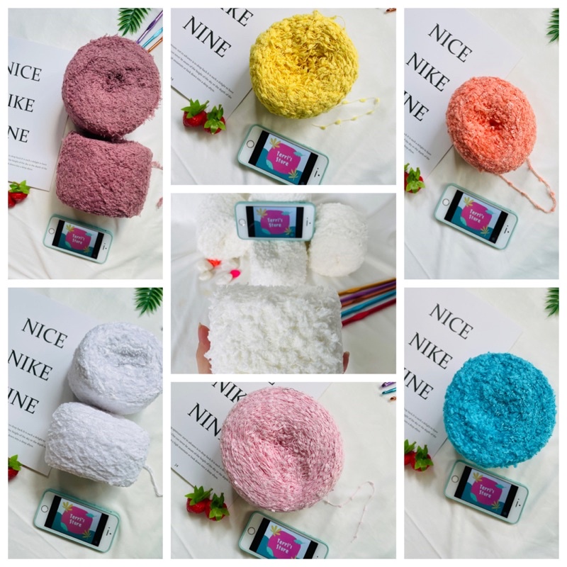Yarn - Len sợi bông xù - Mi Pompom - Mi Xù đốm - Sợi Thu Đông