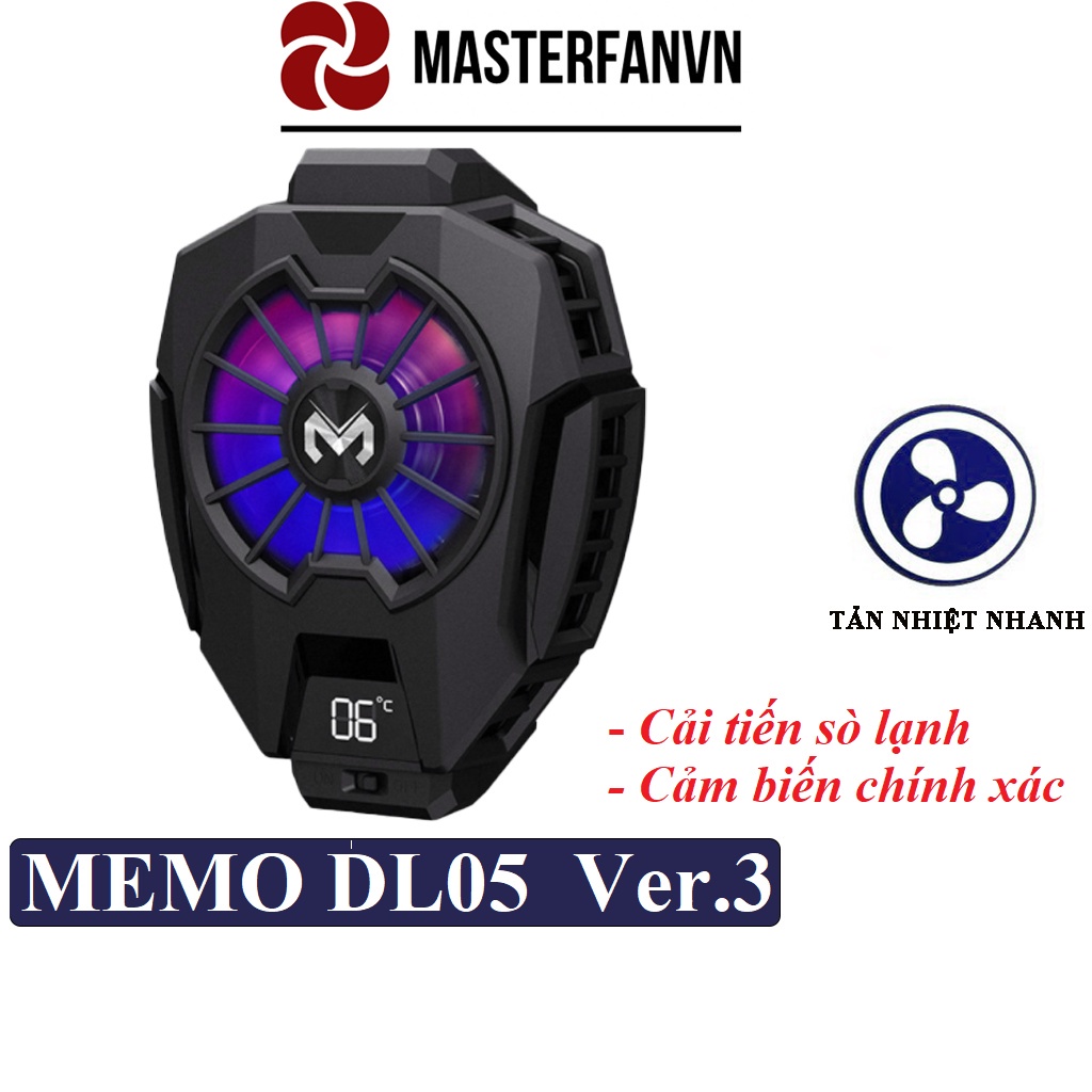 Quạt tản nhiệt điện thoại sò lạnh MEMO DL05/FL05/G6 chơi PUBG FF ROS Siêu lạnh, hiển thị nhiệt độ, LED RGB, Kẹp 2 chiều