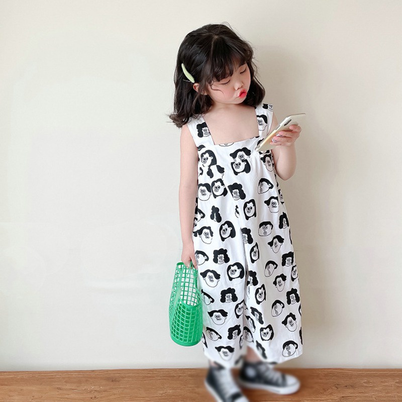 Se7en Áo liền quần Hai Dây Ống Rộng In Họa Tiết Hoạt Hình Phong Cách Hàn Quốc Thời Trang Mù