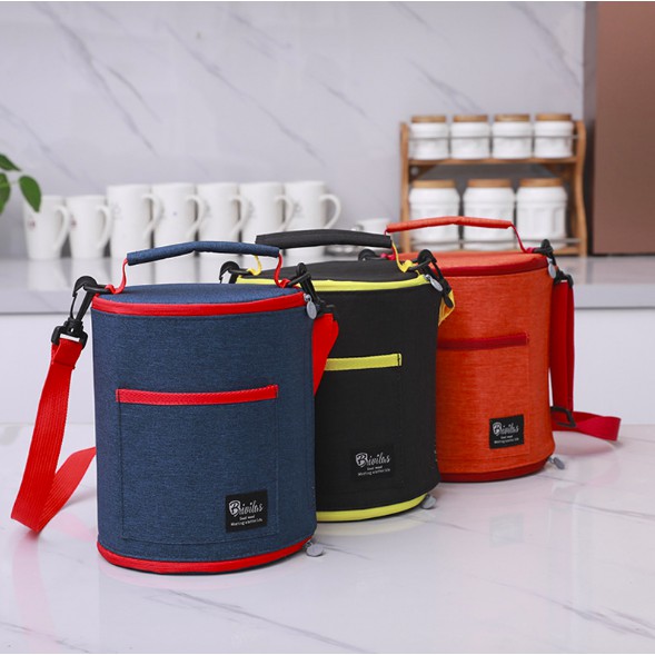 Túi đựng cơm cao cấp hình tròn có thể gấp gọn, vải ngoài chống thấm