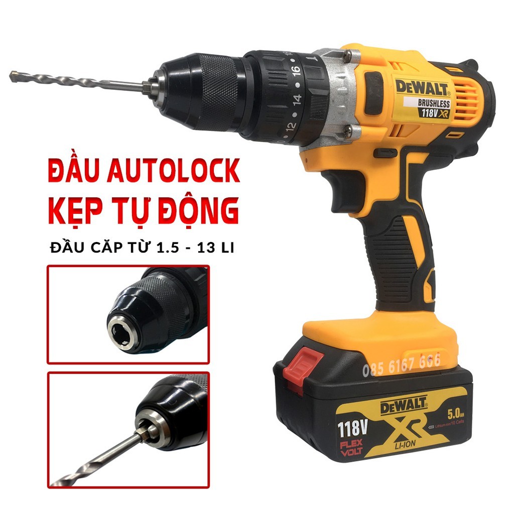 Máy khoan pin Dewalt 118V - Không chổi than - Pin khủng 10 cell - Tặng bộ 29 phụ kiện