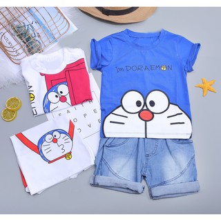 Bộ đồ Doremon quần jeans thun bé trai