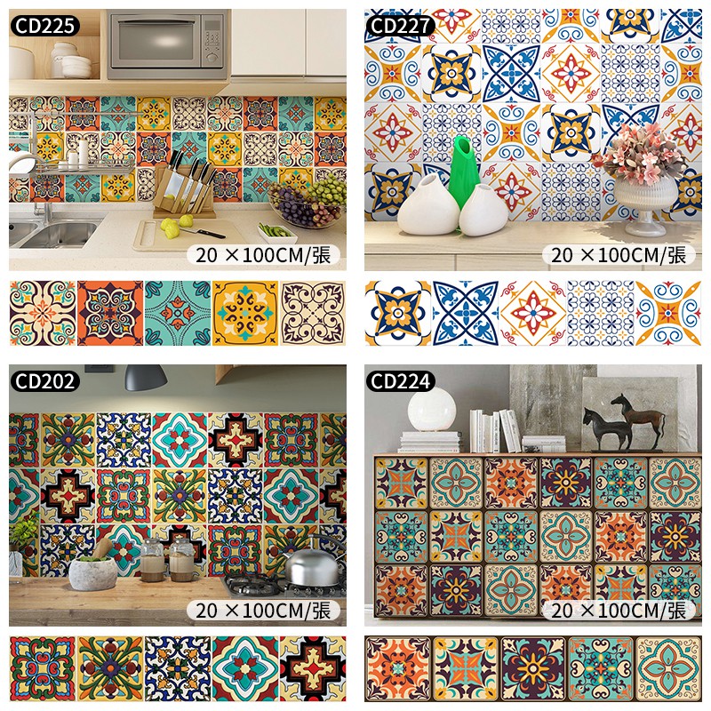 [20x100cm] self adhesive sticker  bathroom floor decoration waterproof wear resistant floor wall sticker oil-proof waterproof  DIY waterproof easy to clean（CD199-227）