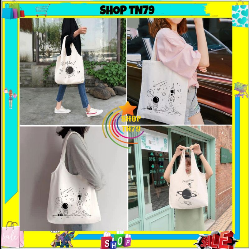 Túi tote túi vải canvas phong cách Hàn quốc, có khóa miệng ngăn phụ bên trong tiện dụng-SHOP TN79