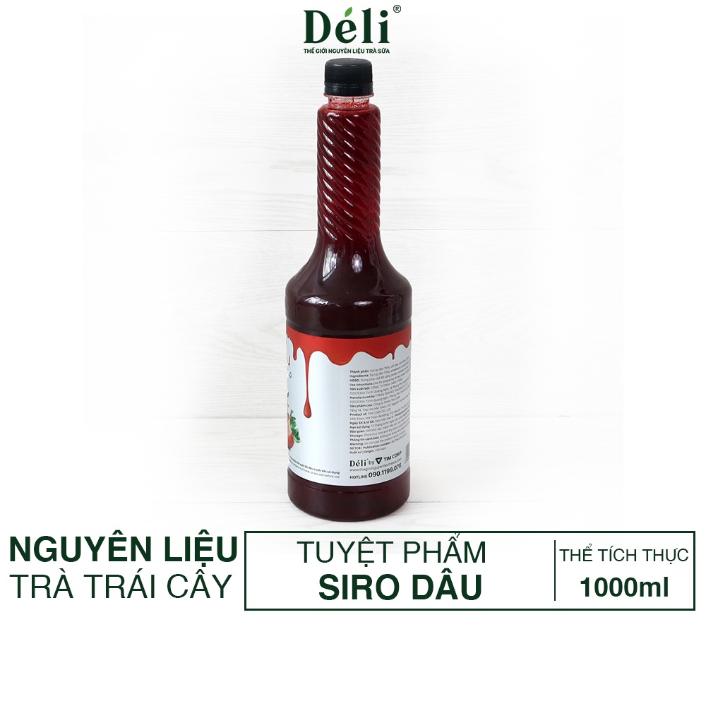 Siro Dâu cao cấp Déli [Có 65%THỊT QUẢ THẬT] chai nhựa 1Lít, Nguyên liệu pha chế trà sữa