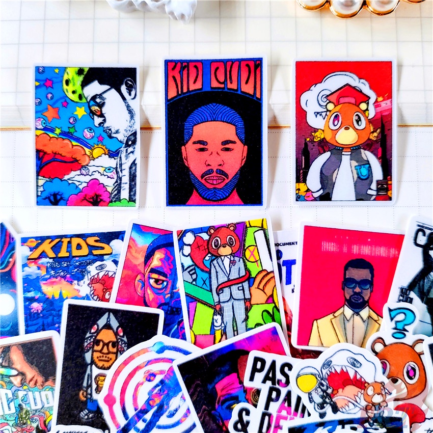 ★★★ Sticker Dán Mini Cudi &amp; Kanye West Q-1 ★★★ 48 Miếng Dán Decal Thời Trang Trang Trí Album